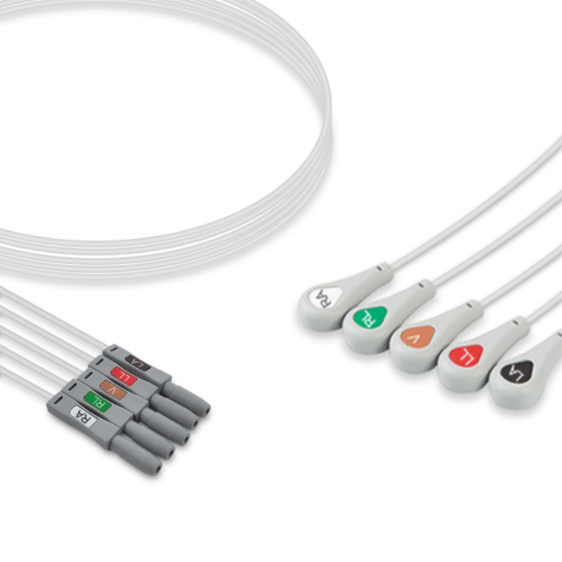 AAMI Generic DIN Style Safety ECG Leadwire 5-Lead Datascope 0012-00-0622-05, Spacelabs 012-0285-00 Compatible, EL-AM01-5SA