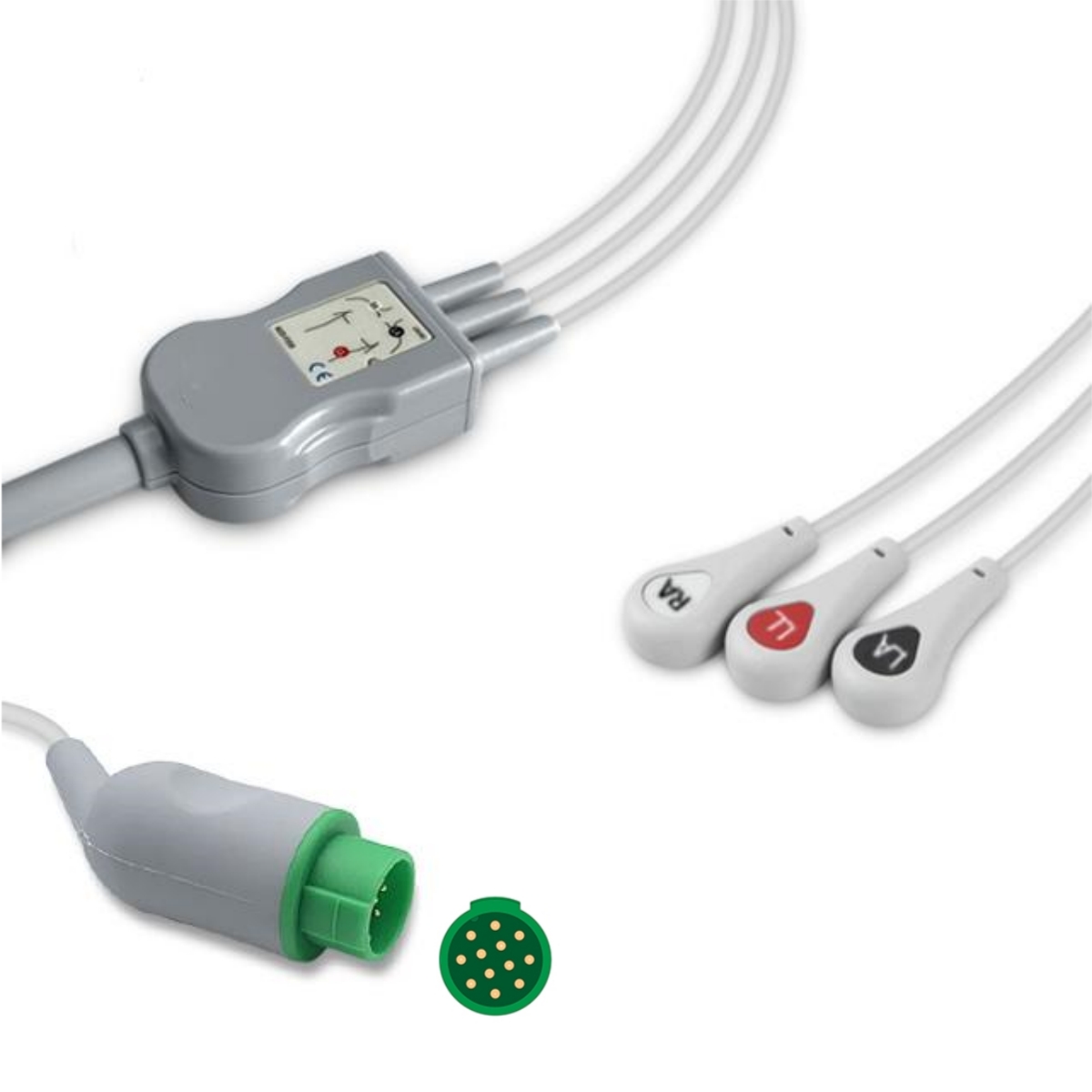 Biolight 12-Pin ECG Cable 3-Lead Snap Ends 15-027-0002 Compatible, EC-BL01-3SA