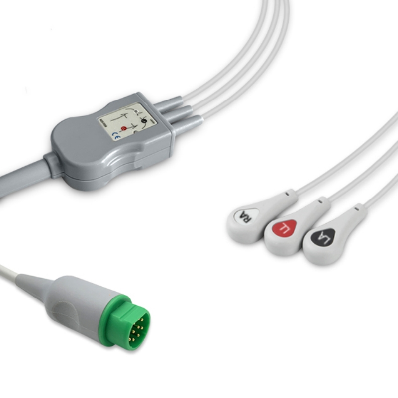 Siemens Compatible ECG Cable 3-Lead Snap AHA 10-Pin, EC-SM02-3SA