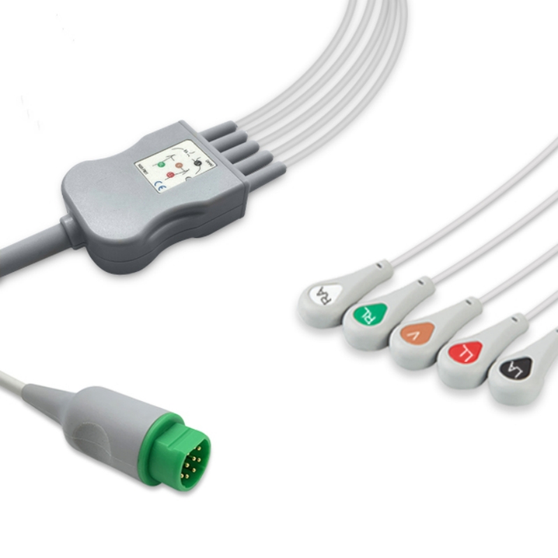 Siemens 10Pin Compatible Direct ECG Cable 5-Lead IEC Snap Ends, EC-SM02-5GA