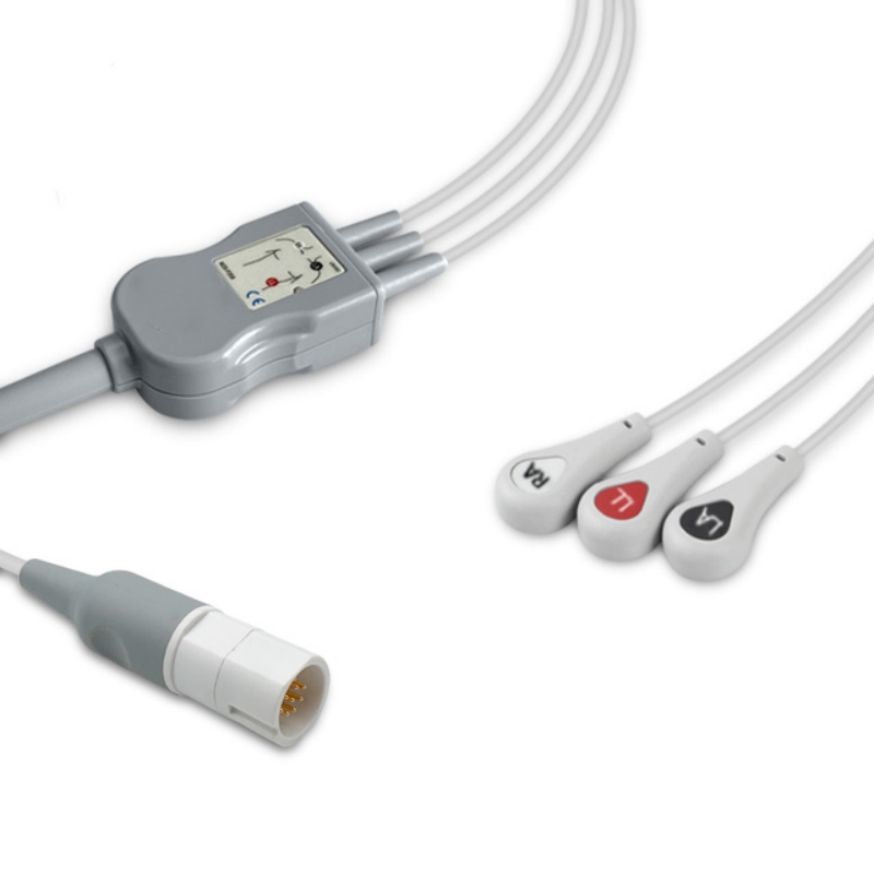Draeger M35367 Compatible ECG Cable 3-Lead Snap 10-Pin, EC-DR03-3SA