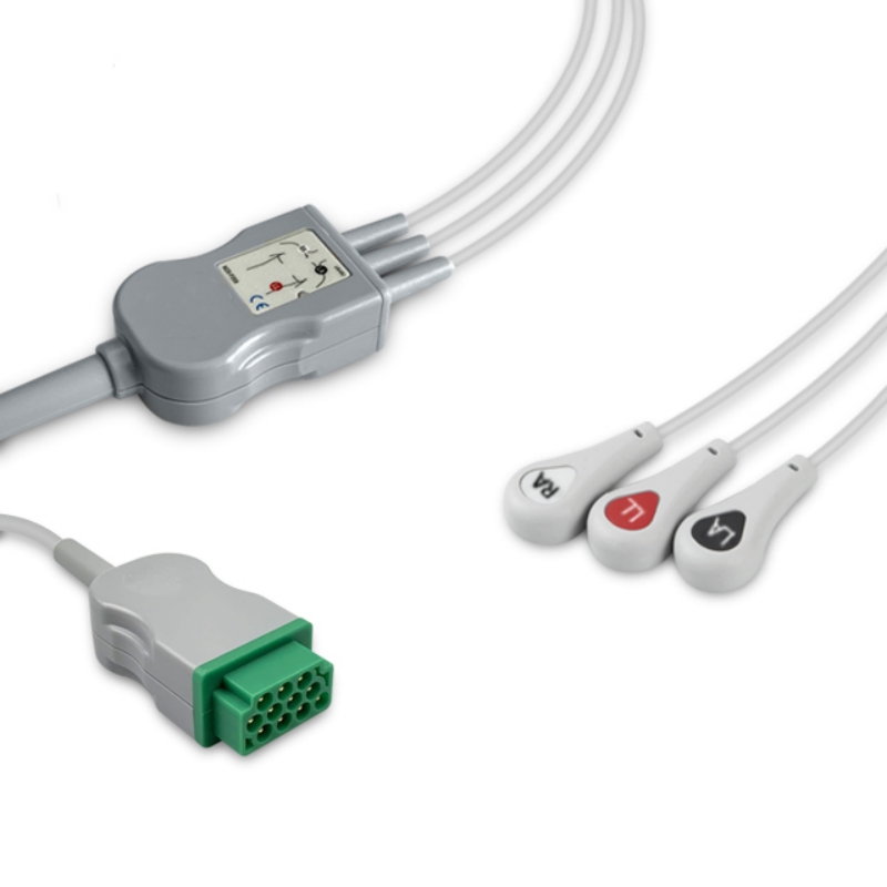 GE Healthcare ECG Cable 3-Lead Snap 2001292-001 Compatible  for Dinamap, Marquette, Datex-Ohmeda, EC-GE01-3SA