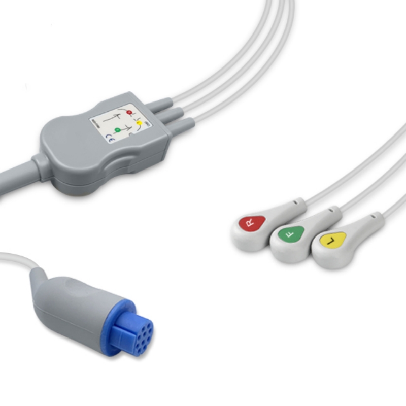 Datex Ohmeda Compatible One-piece ECG Cable 3-Lead, EC-GE03-3SA