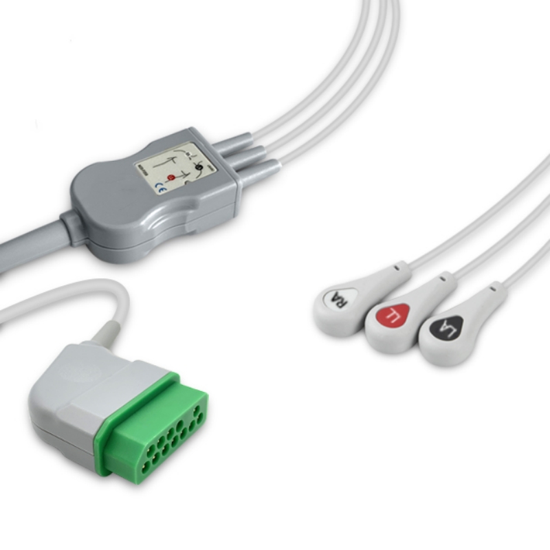 Nihon Kohden 12-Pin Compatible ECG Cable 3-Lead Snap, EC-NK04-3SA