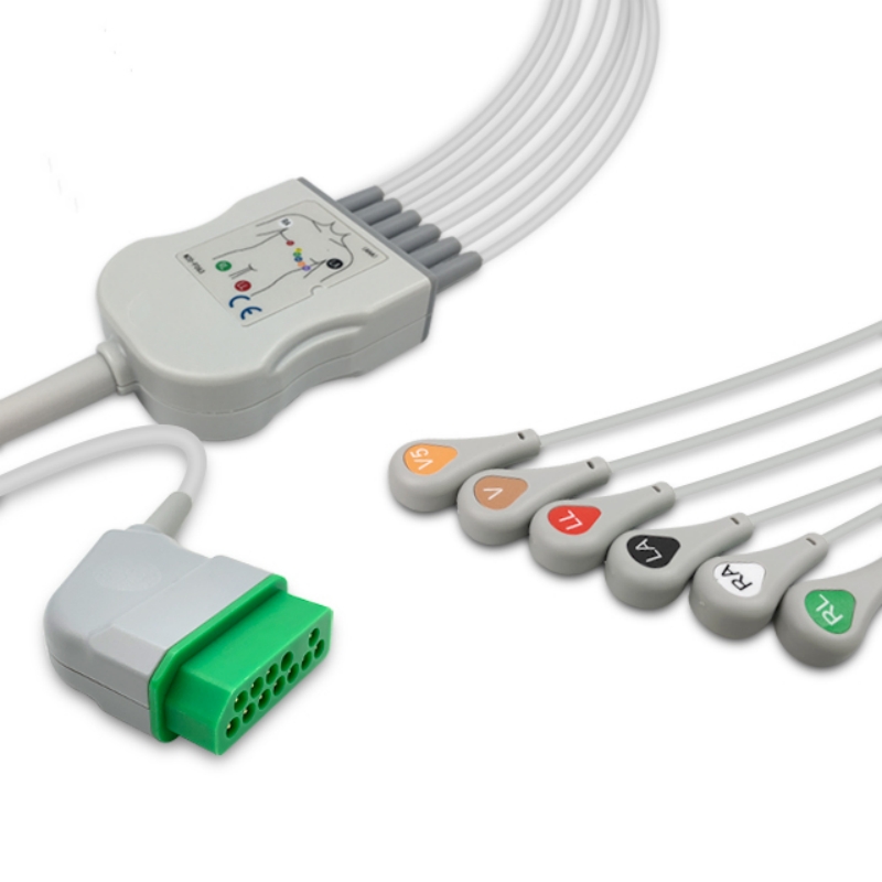 Nihon Kohden 12-Pin Compatible ECG Cable 6-Lead Snap, EC-NK04-6SA