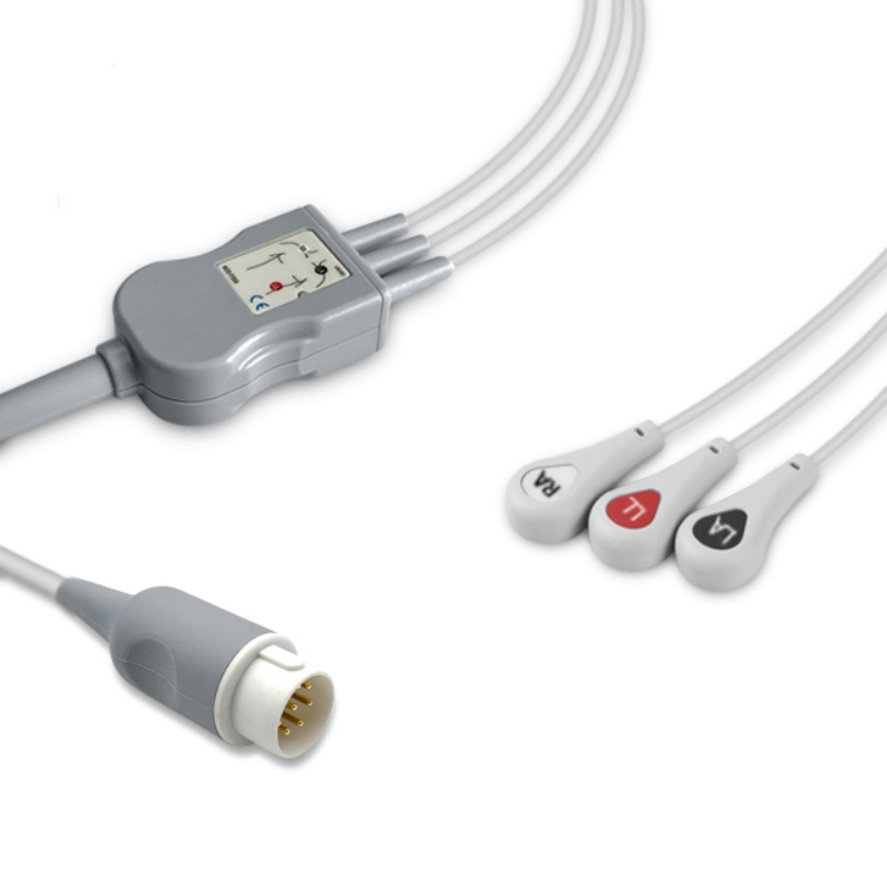 Philips 8-Pin M1733A Compatible ECG Cable 3-Lead Snap, EC-PH02-3SA